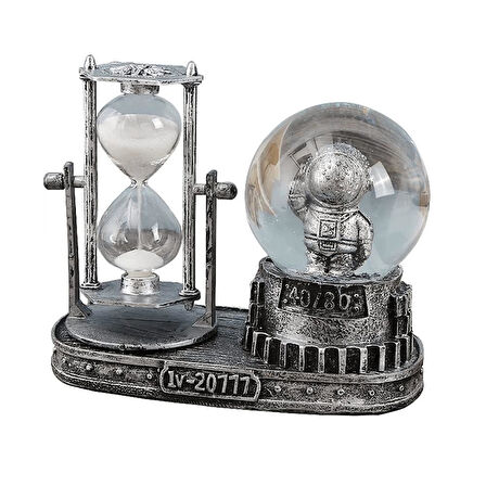 Astronot Temalı Işıklı Retro Kar Küresi & Kum Saati Dekoratif Masaüstü Biblo Ev Ofis Hediyelik Obje