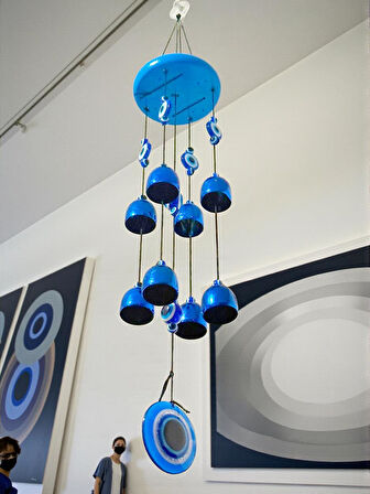 Feng Shui Nazar Boncuğu Rüzgar Çanı Metal Kötü Göze Karşı Dış Mekan Dekoratif Bahçe Kapı Süsü 65 cm.