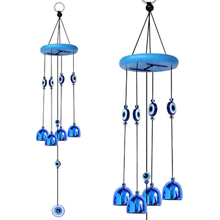 Feng Shui Nazar Boncuğu Rüzgar Çanı Metal Kötü Göze Karşı Dış Mekan Dekoratif Bahçe Kapı Süsü 65 cm.