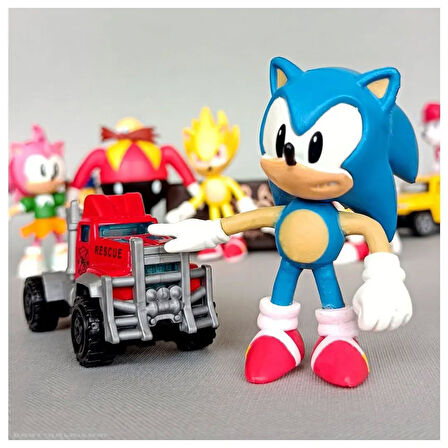 Sonic Hedgehog 6'lı Karakter Figür Seti | Süper Sonic Tails Knuckles Amy Shadow Eggman Biblo Oyuncak