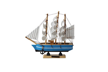 Dekoratif Ahşap El Yapımı Yelkenli Gemi Maketi Masaüstü Biblo Ev Ofis Hediyesi 19 cm. Model D