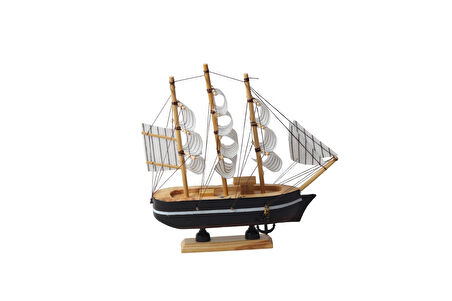 Dekoratif Ahşap El Yapımı Yelkenli Gemi Maketi Masaüstü Biblo Ev Ofis Hediyesi 19 cm. Model E