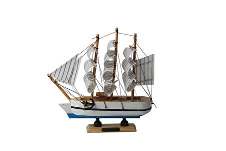 Dekoratif Ahşap El Yapımı Yelkenli Gemi Maketi Masaüstü Biblo Ev Ofis Hediyesi 19 cm. Model F