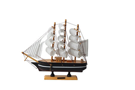 Dekoratif Ahşap El Yapımı Yelkenli Gemi Maketi Masaüstü Biblo Ev Ofis Hediyesi 24 cm. Model A