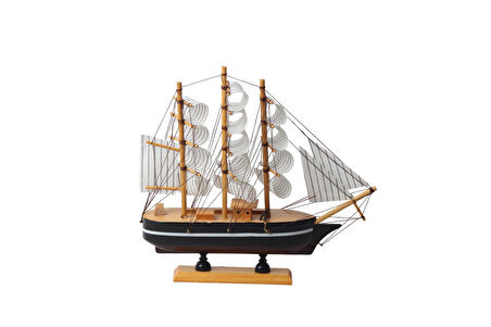 Dekoratif Ahşap El Yapımı Yelkenli Gemi Maketi Masaüstü Biblo Ev Ofis Hediyesi 24 cm. Model A