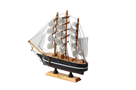 Dekoratif Ahşap El Yapımı Yelkenli Gemi Maketi Masaüstü Biblo Ev Ofis Hediyesi 24 cm. Model A