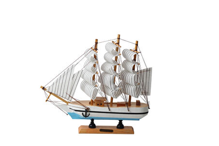Dekoratif Ahşap El Yapımı Yelkenli Gemi Maketi Masaüstü Biblo Ev Ofis Hediyesi 24 cm. Model B
