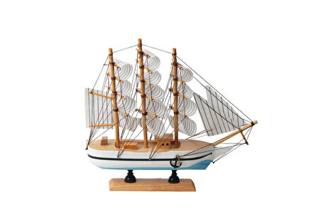 Dekoratif Ahşap El Yapımı Yelkenli Gemi Maketi Masaüstü Biblo Ev Ofis Hediyesi 24 cm. Model B