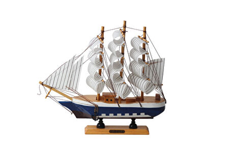 Dekoratif Ahşap El Yapımı Yelkenli Gemi Maketi Masaüstü Biblo Ev Ofis Hediyesi 24 cm. Model C