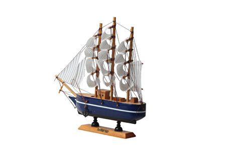 Dekoratif Ahşap El Yapımı Yelkenli Gemi Maketi Masaüstü Biblo Ev Ofis Hediyesi 24 cm. Model D
