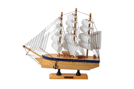 Dekoratif Ahşap El Yapımı Yelkenli Gemi Maketi Masaüstü Biblo Ev Ofis Hediyesi 24 cm. Model E