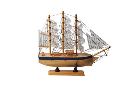 Dekoratif Ahşap El Yapımı Yelkenli Gemi Maketi Masaüstü Biblo Ev Ofis Hediyesi 24 cm. Model E