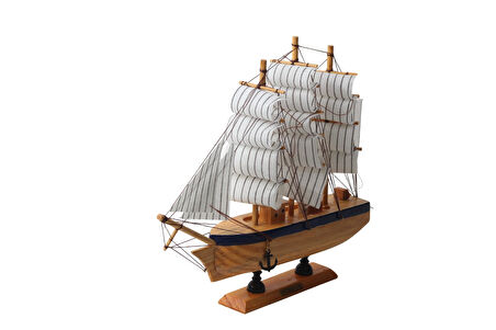 Dekoratif Ahşap El Yapımı Yelkenli Gemi Maketi Masaüstü Biblo Ev Ofis Hediyesi 24 cm. Model E
