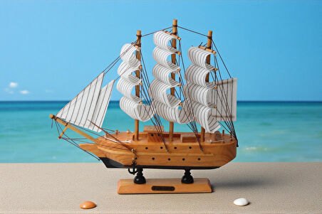 Dekoratif Ahşap El Yapımı Yelkenli Gemi Maketi Masaüstü Biblo Ev Ofis Hediyesi 24 cm. Model F