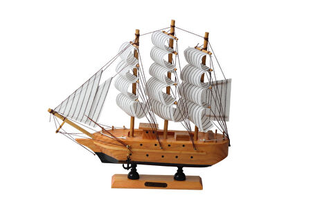 Dekoratif Ahşap El Yapımı Yelkenli Gemi Maketi Masaüstü Biblo Ev Ofis Hediyesi 24 cm. Model F