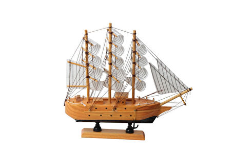Dekoratif Ahşap El Yapımı Yelkenli Gemi Maketi Masaüstü Biblo Ev Ofis Hediyesi 24 cm. Model F