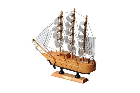 Dekoratif Ahşap El Yapımı Yelkenli Gemi Maketi Masaüstü Biblo Ev Ofis Hediyesi 24 cm. Model F