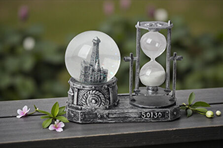 Paris Eyfel Temalı Işıklı Retro Kar Küresi & Kum Saati Dekoratif Masaüstü Biblo Ev Ofis Hediyelik