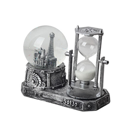 Paris Eyfel Temalı Işıklı Retro Kar Küresi & Kum Saati Dekoratif Masaüstü Biblo Ev Ofis Hediyelik