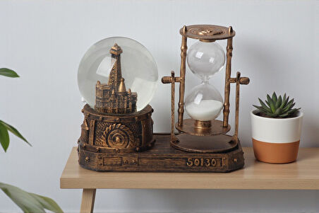 Paris Eyfel Temalı Işıklı Retro Kar Küresi & Kum Saati Dekoratif Masaüstü Biblo Ev Ofis Hediyelik