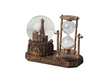 Paris Eyfel Temalı Işıklı Retro Kar Küresi & Kum Saati Dekoratif Masaüstü Biblo Ev Ofis Hediyelik