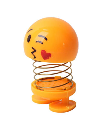 Öpücük Atan Emoji Smile Zıp Zıp Kafa 8 cm Araba Torpido Süsü Masaüstü Dekoratif Figür Pasta Süsü