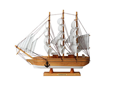 Dekoratif Ahşap El Yapımı Yelkenli Gemi Maketi Masaüstü Biblo Ev Ofis Hediyesi 40 cm. Model A