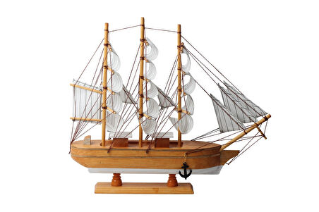 Dekoratif Ahşap El Yapımı Yelkenli Gemi Maketi Masaüstü Biblo Ev Ofis Hediyesi 40 cm. Model A
