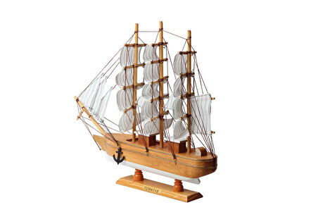 Dekoratif Ahşap El Yapımı Yelkenli Gemi Maketi Masaüstü Biblo Ev Ofis Hediyesi 40 cm. Model A