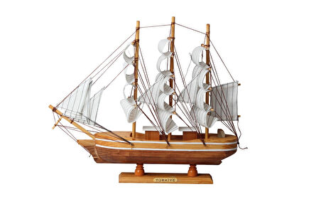 Dekoratif Ahşap El Yapımı Yelkenli Gemi Maketi Masaüstü Biblo Ev Ofis Hediyesi 40 cm. Model B