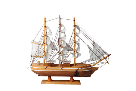 Dekoratif Ahşap El Yapımı Yelkenli Gemi Maketi Masaüstü Biblo Ev Ofis Hediyesi 40 cm. Model B