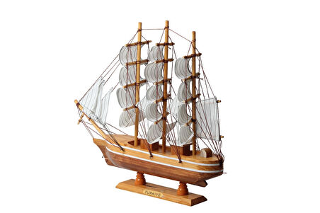Dekoratif Ahşap El Yapımı Yelkenli Gemi Maketi Masaüstü Biblo Ev Ofis Hediyesi 40 cm. Model B
