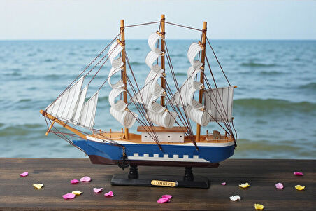 Dekoratif Ahşap El Yapımı Yelkenli Gemi Maketi Masaüstü Biblo Ev Ofis Hediyesi 40 cm. Model C