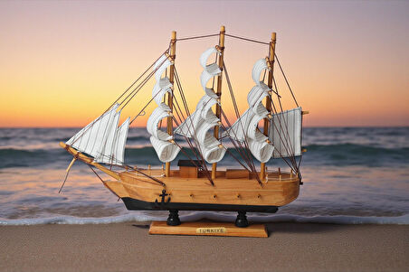 Dekoratif Ahşap El Yapımı Yelkenli Gemi Maketi Masaüstü Biblo Ev Ofis Hediyesi 40 cm. Model D