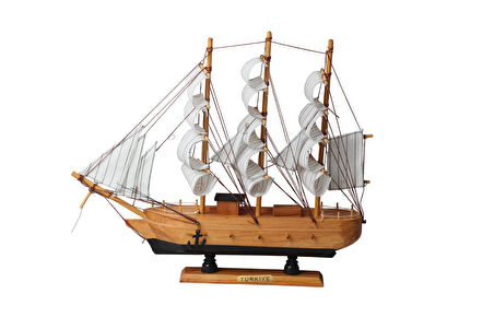 Dekoratif Ahşap El Yapımı Yelkenli Gemi Maketi Masaüstü Biblo Ev Ofis Hediyesi 40 cm. Model D