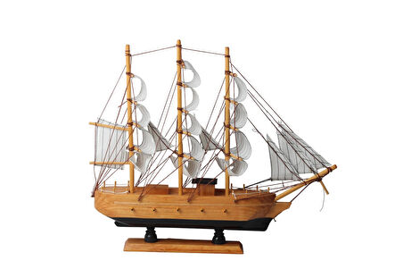 Dekoratif Ahşap El Yapımı Yelkenli Gemi Maketi Masaüstü Biblo Ev Ofis Hediyesi 40 cm. Model D