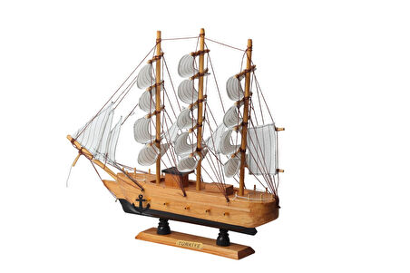 Dekoratif Ahşap El Yapımı Yelkenli Gemi Maketi Masaüstü Biblo Ev Ofis Hediyesi 40 cm. Model D