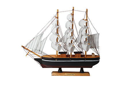 Dekoratif Ahşap El Yapımı Yelkenli Gemi Maketi Masaüstü Biblo Ev Ofis Hediyesi 40 cm. Model E