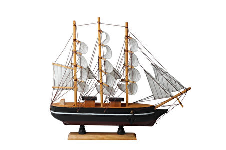 Dekoratif Ahşap El Yapımı Yelkenli Gemi Maketi Masaüstü Biblo Ev Ofis Hediyesi 40 cm. Model E
