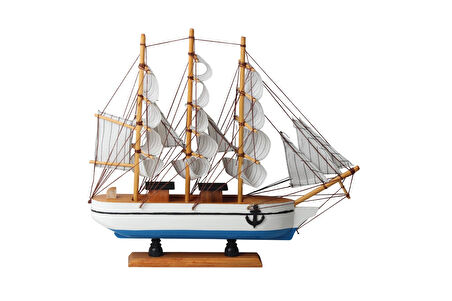 Dekoratif Ahşap El Yapımı Yelkenli Gemi Maketi Masaüstü Biblo Ev Ofis Hediyesi 40 cm. Model F