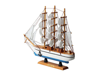 Dekoratif Ahşap El Yapımı Yelkenli Gemi Maketi Masaüstü Biblo Ev Ofis Hediyesi 40 cm. Model F