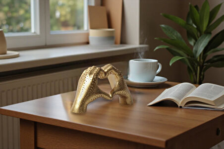 Lüks İskandinav Tasarım Kalp Şeklinde El Heykel Biblo | Sevgiliye Hediye Yeni Ev Ofis Hediyesi 11 cm