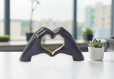 Lüks İskandinav Tasarım Kalp Şeklinde El Heykel Biblo | Sevgiliye Hediye Yeni Ev Ofis Hediyesi 11 cm