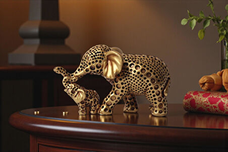 Lüks İskandinav Tasarım Anne Yavru Fil Şeklinde Heykel Biblo Sevgiliye Hediye Ev Ofis Hediyesi 11 cm