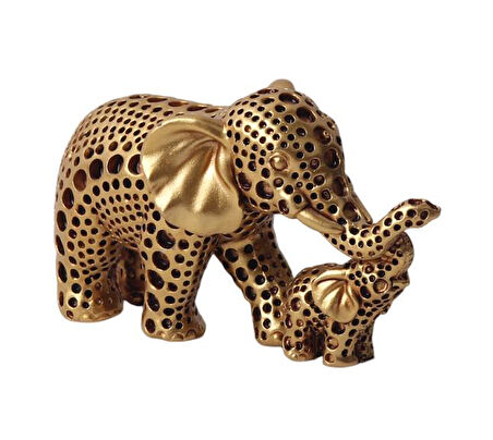 Lüks İskandinav Tasarım Anne Yavru Fil Şeklinde Heykel Biblo Sevgiliye Hediye Ev Ofis Hediyesi 11 cm