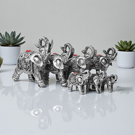 Lüks Motif İşlemeli Feng Shui 7’li Şans Bereket Fil Heykeli Biblo Seti Ev Ofis Yeni Yıl Hediyesi 7