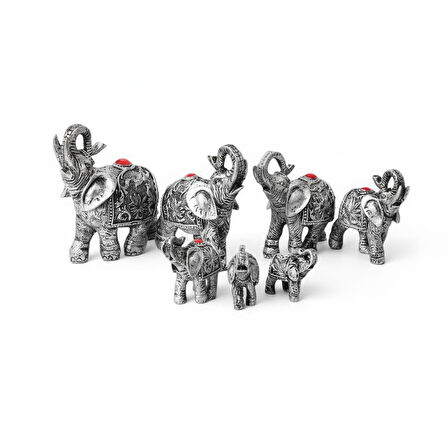 Lüks Motif İşlemeli Feng Shui 7’li Şans Bereket Fil Heykeli Biblo Seti Ev Ofis Yeni Yıl Hediyesi 7