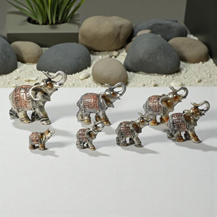 Lüks Motif İşlemeli Feng Shui 7’li Şans Bereket Fil Heykeli Biblo Seti Ev Ofis Yeni Yıl Hediyesi 8