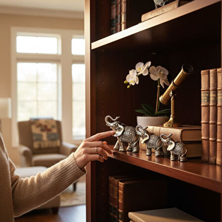 Lüks Motif İşlemeli Feng Shui 7’li Şans Bereket Fil Heykeli Biblo Seti Ev Ofis Yeni Yıl Hediyesi 8