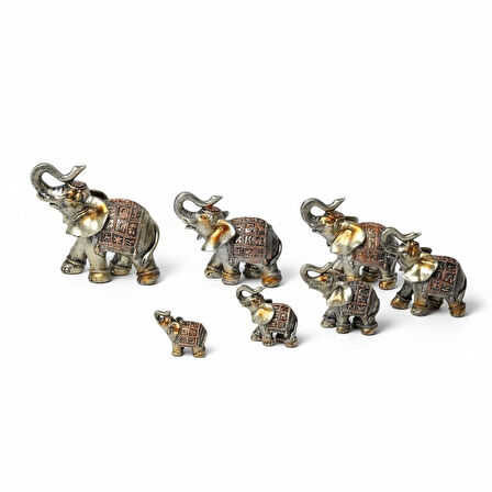 Lüks Motif İşlemeli Feng Shui 7’li Şans Bereket Fil Heykeli Biblo Seti Ev Ofis Yeni Yıl Hediyesi 8